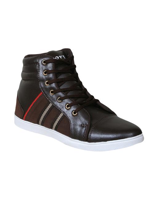 brown leatherette lace up sneaker - 13053872 - Very Small Image - 1