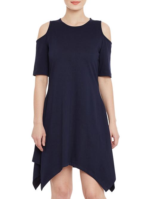 Navy Blue Jersey Assymmetric Dress - 13068139 - Very Small Image - 1