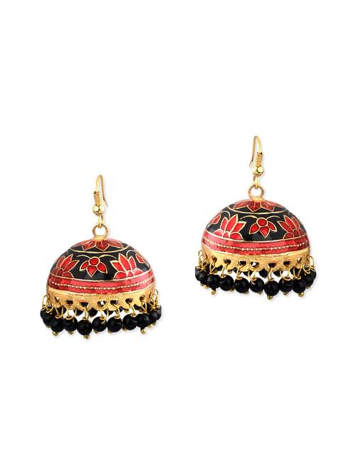 red metal meenakari earrings - 13069823 - Very Small Image - 1