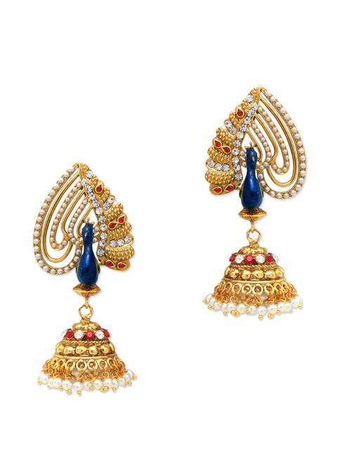 gold pearl and crystal embellished peacock earrings - 1307083 - Very Small Image - 1