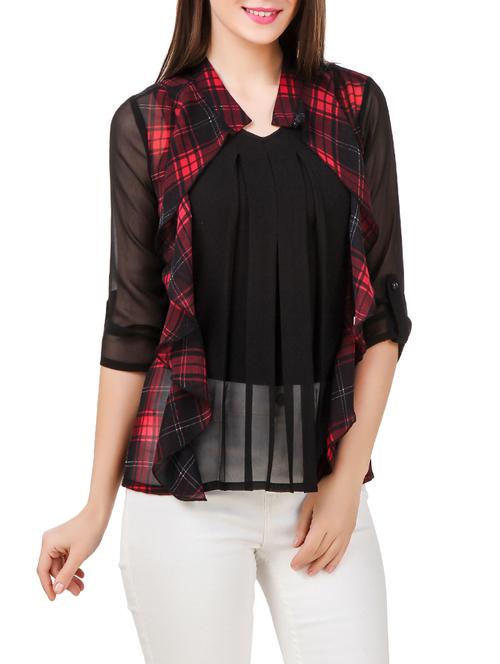 pleated checkered layered top - 13078375 - Very Small Image - 1