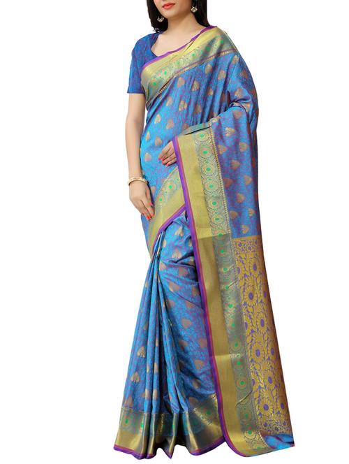 blue silk paithani saree - 13086494 - Very Small Image - 1