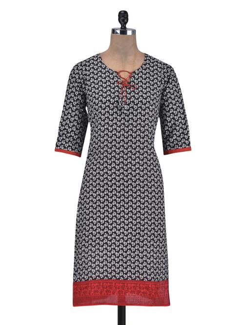 black and white cotton printed kurta - 1309290 - Very Small Image - 1