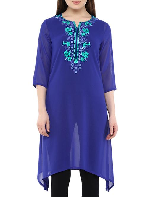 blue georgette high low kurta - 13103862 - Very Small Image - 1