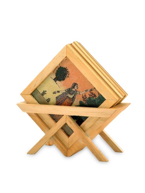 brown wooden painted tea coasters and holder - 1310905 - Very Small Image - 1