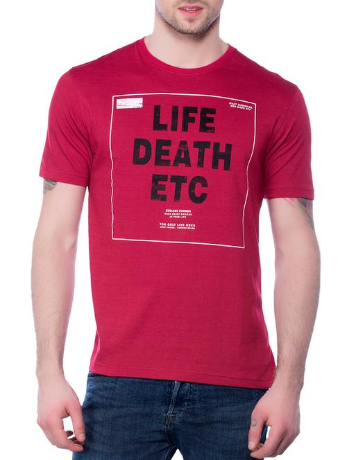 maroon cotton printed t-shirt - 13120087 - Very Small Image - 1