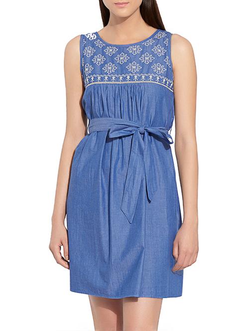 light blue cotton belted dress - 13142004 - Very Small Image - 1