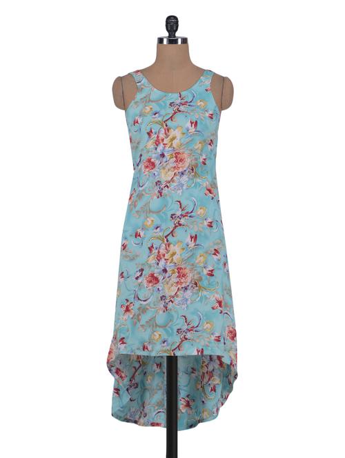 sky blue crepe floral print high-low dress - 1315697 - Very Small Image - 1