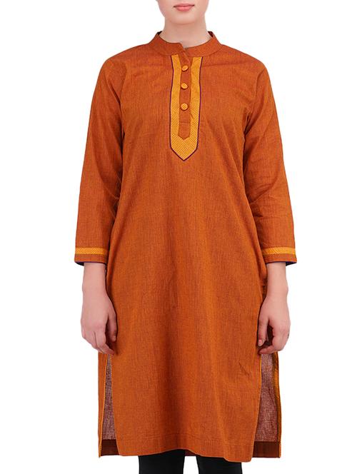 yellow cotton straight kurta - 13213677 - Very Small Image - 1
