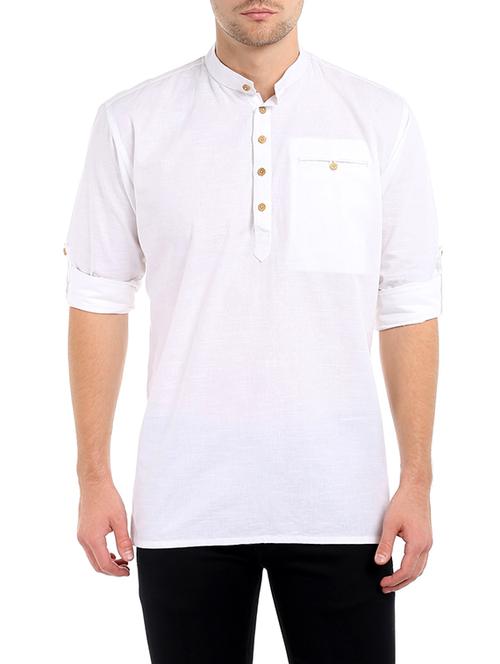 solid white cotton kurta - 13215713 - Very Small Image - 1