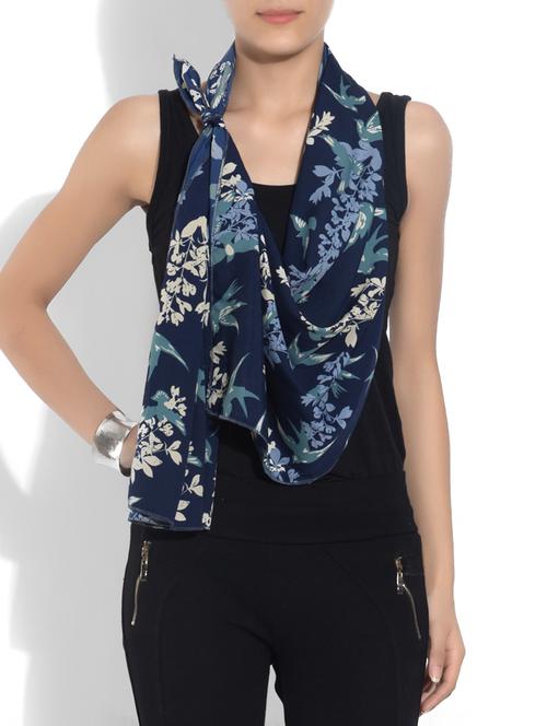 navy blue printed poly crepe scarf - 1324596 - Very Small Image - 1