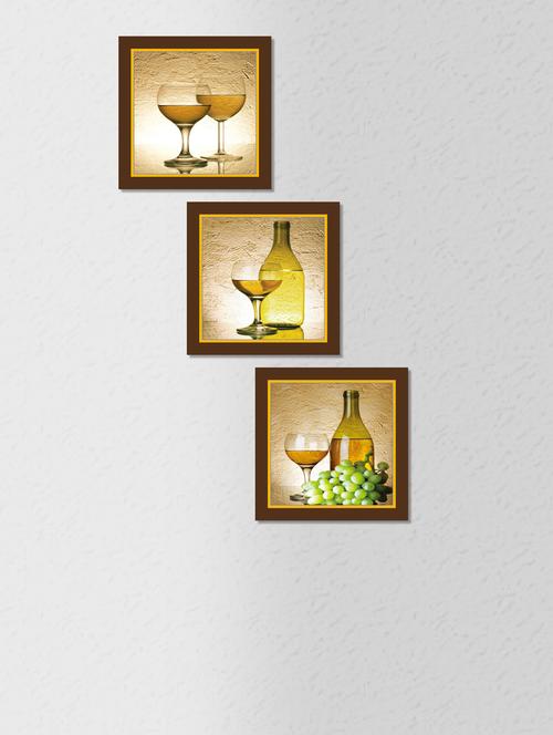 multicolored synthetic wood and paper wine glass and bottle wall painting with frame - 1325841 - Very Small Image - 1