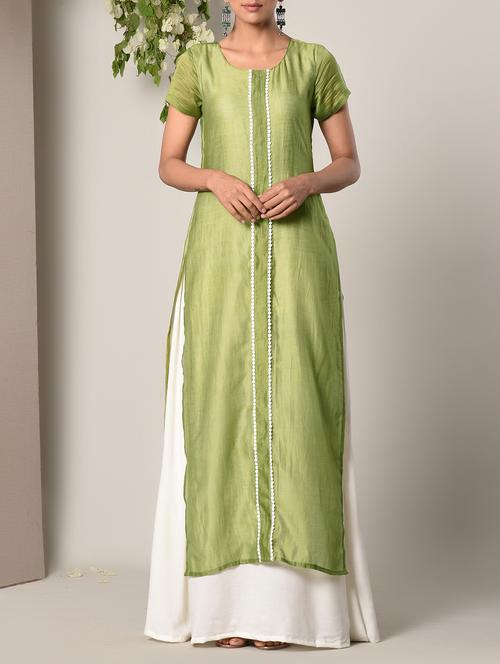 green cotton blend A-line kurta - 13266863 - Very Small Image - 1