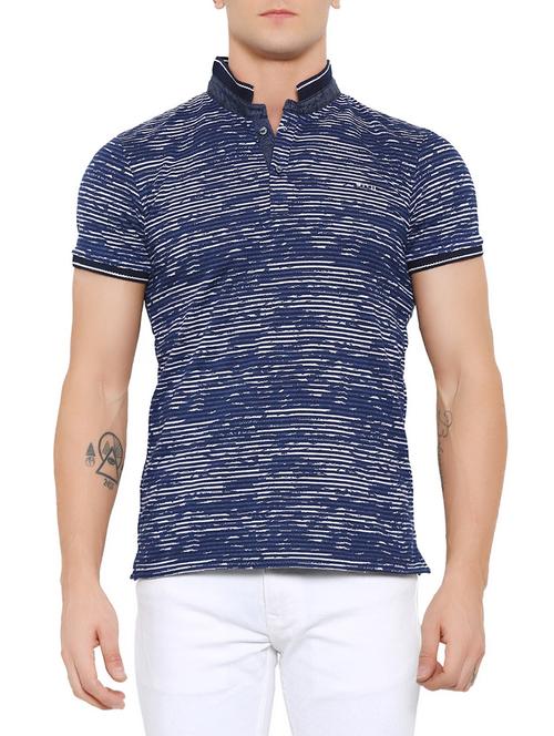 navy blue striped viscose t-shirt - 13270749 - Very Small Image - 1