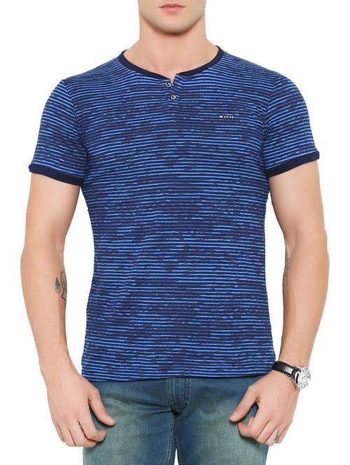navy blue viscose striped t-shirt - 13270750 - Very Small Image - 1
