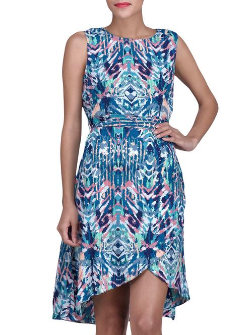 blue abstract printed crepe dress - 1327126 - Very Small Image - 1
