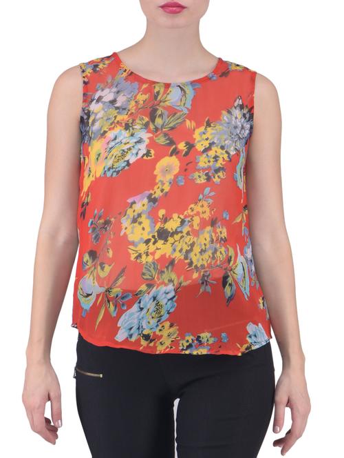 red georgette printed top - 1327711 - Very Small Image - 1