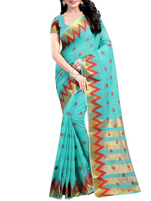 Skyblue silk woven saree - 13302494 - Very Small Image - 1