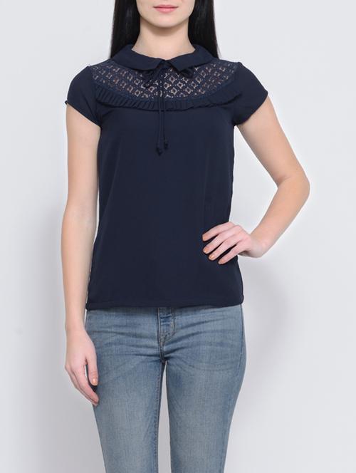 lace panel frill detail tie-up top - 13312617 - Very Small Image - 1