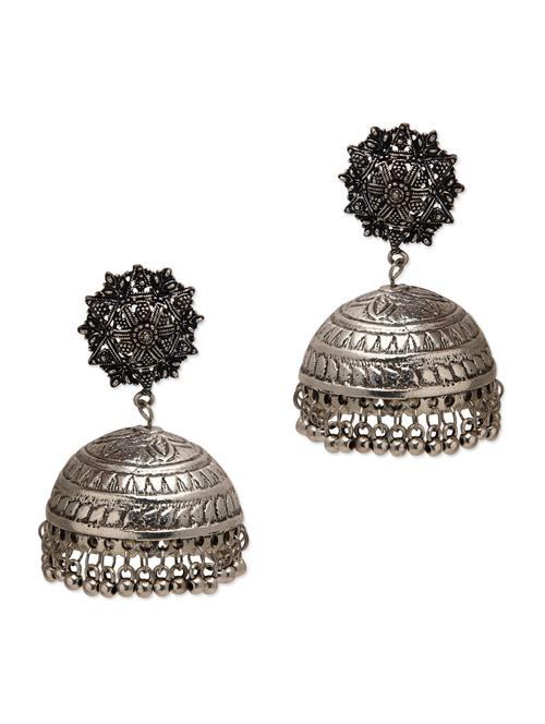 silver german silver etched jhumkas - 1331876 - Very Small Image - 1