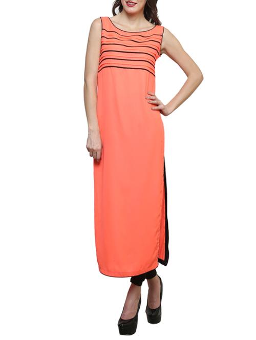 orange georgette straight kurti - 13328041 - Very Small Image - 1