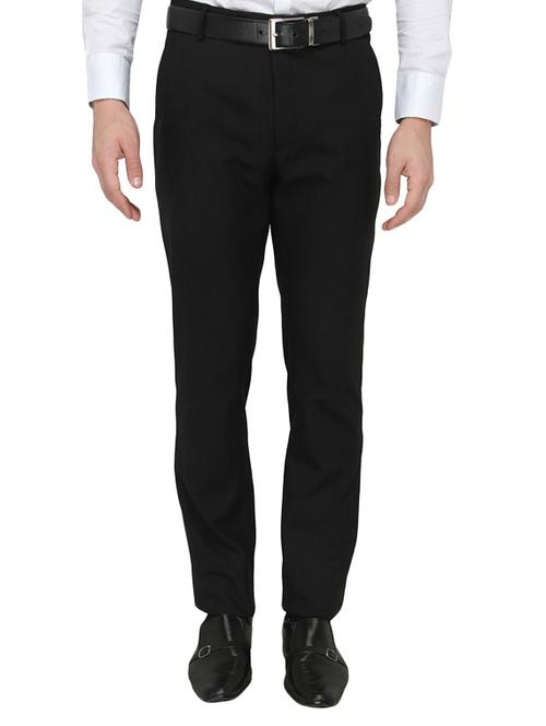 black polyester flat front trousers formal - 13367615 - Very Small Image - 1