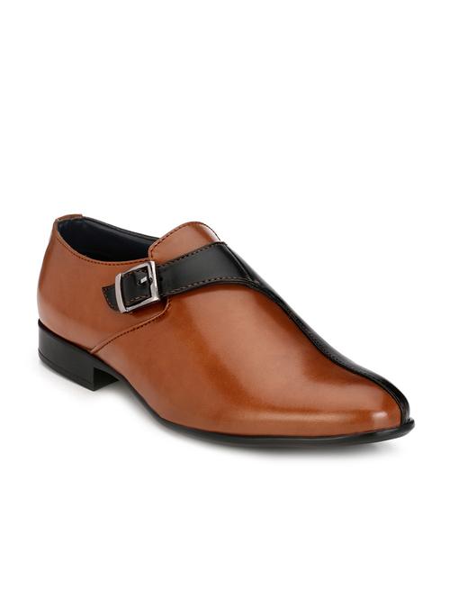 tan leatherette slip on monk strap - 13371382 - Very Small Image - 1