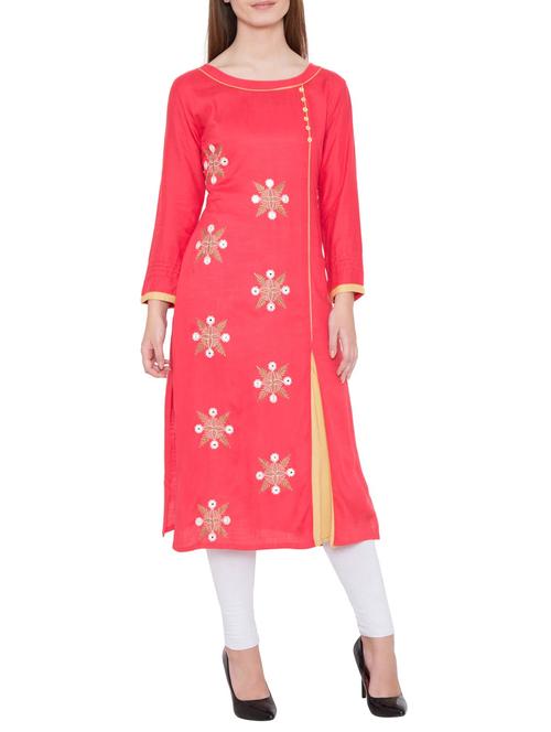 red rayon straight kurta - 13372598 - Very Small Image - 1