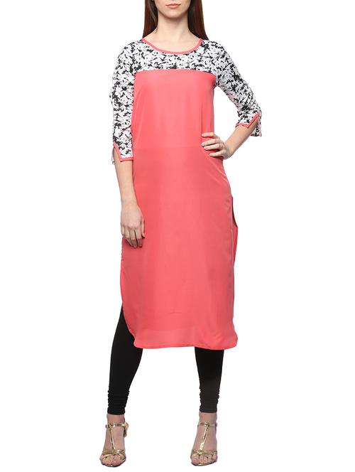 pink crepe straight kurta - 13376599 - Very Small Image - 1