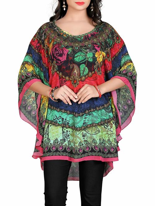 multicolored printed georgette kaftan - 13386919 - Very Small Image - 1