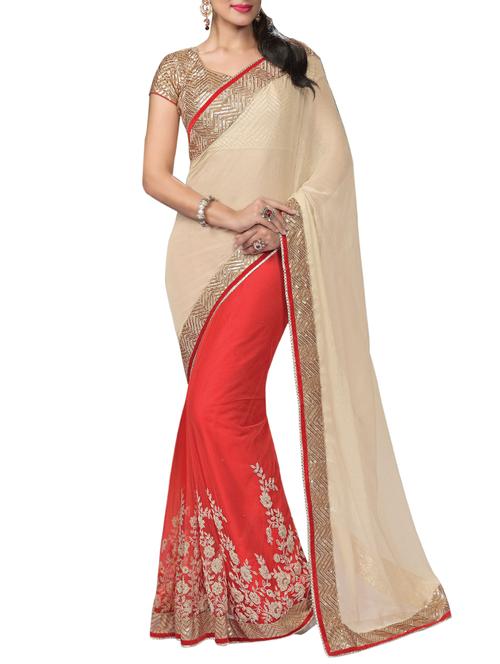 floral half and half saree with blouse - 13394564 - Very Small Image - 1