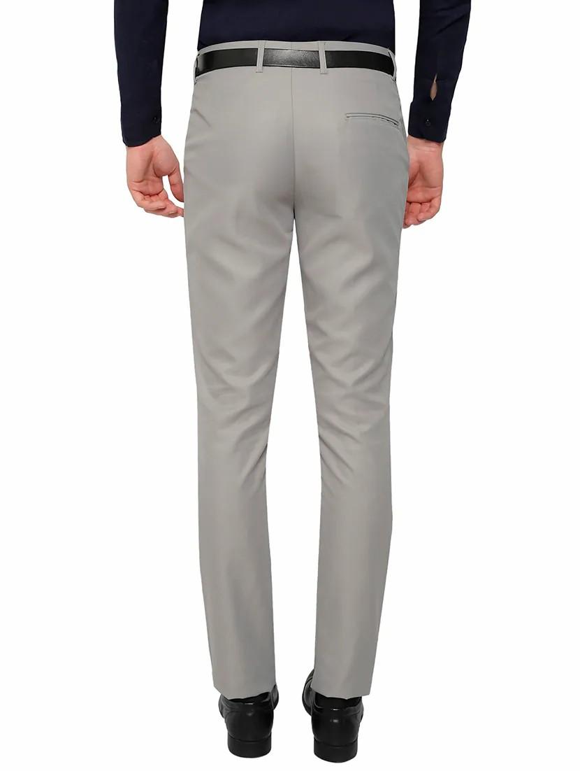 grey solid flat front trousers formal trouser - 13428234 - Zoom Image - 2