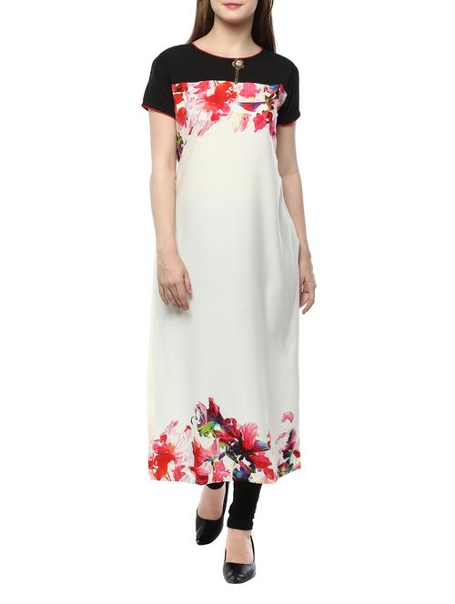 white crepe printed long kurta - 13429789 - Very Small Image - 1