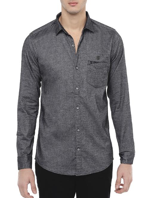 Grey Cotton Casual Shirt - 13437671 - Very Small Image - 1