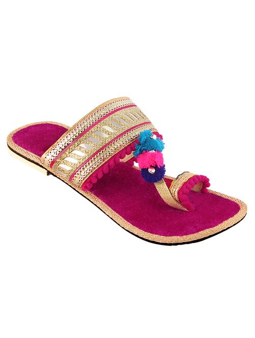 pink pom poms one toe  kolhapuri - 13481820 - Very Small Image - 1