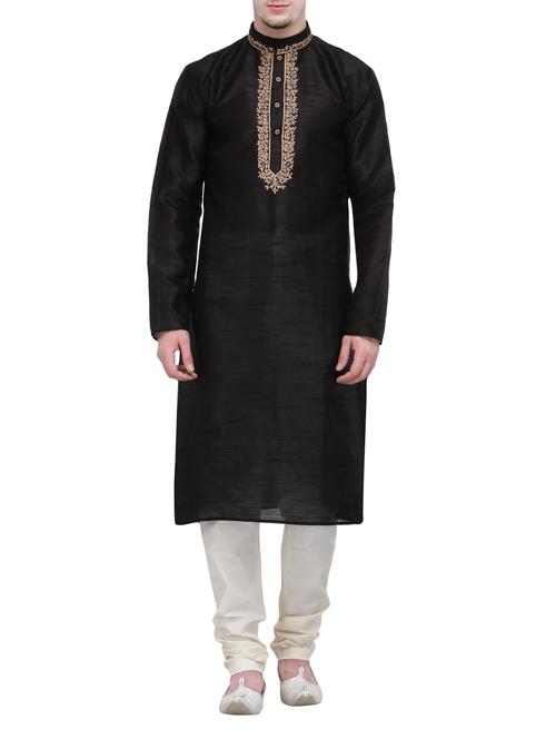 black silk blend kurta pyjama set - 13665661 - Very Small Image - 1