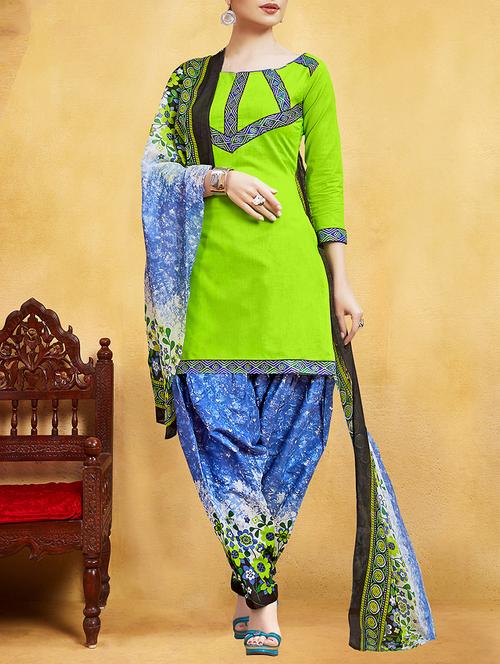 green cotton patiyala suits dress material - 13698737 - Very Small Image - 1