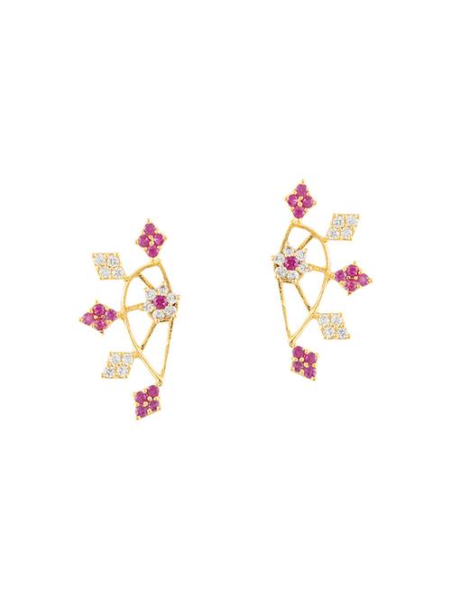 pink colored gold plated cuff earrings - 13832570 - Very Small Image - 1