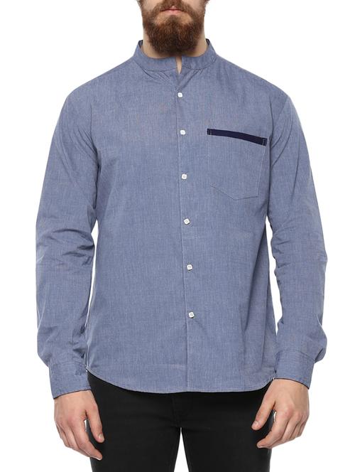 blue cotton casual shirt - 13938632 - Very Small Image - 1