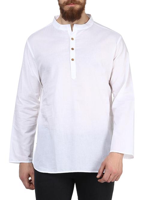 white cotton short kurta - 13938649 - Very Small Image - 1