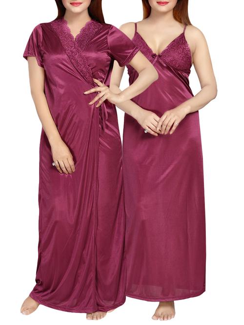 purple solid gown with robe set - 13956961 - Very Small Image - 1
