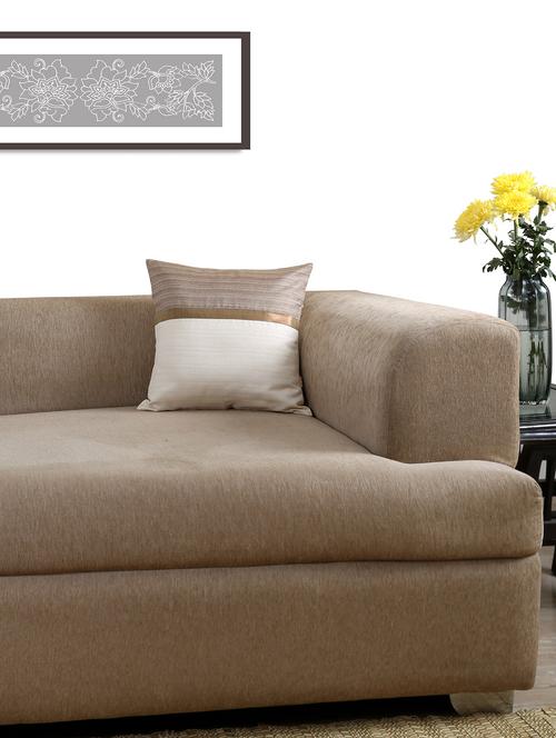 beige & white slub yarn poly silk cushion cover - 13981162 - Very Small Image - 1