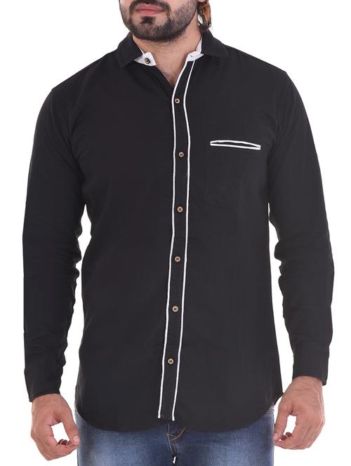 Black Cotton Blend Casual Shirt - 14070733 - Very Small Image - 1