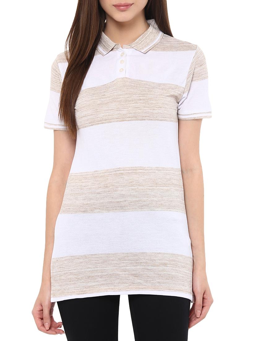 women's striped polo neck t-shirt