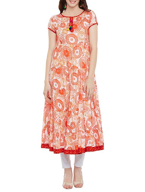 multicolored cotton flared kurta - 14088264 - Very Small Image - 1