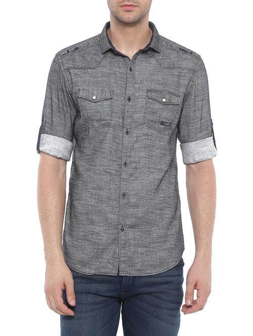 Grey Denim Casual Shirt - 14094109 - Very Small Image - 1