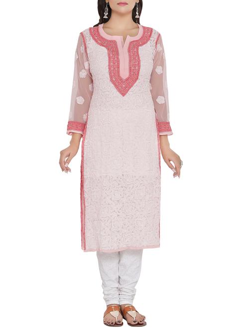 ada peach georgette straight kurta - 14099099 - Very Small Image - 1