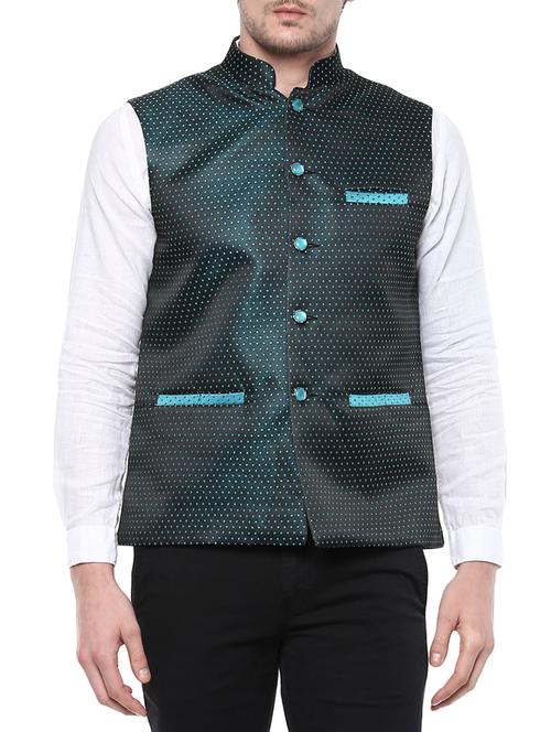 green terry rayon nehru jacket - 14103050 - Very Small Image - 1