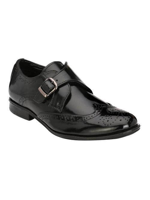 black leatherette slip on monk strap - 14106093 - Very Small Image - 1