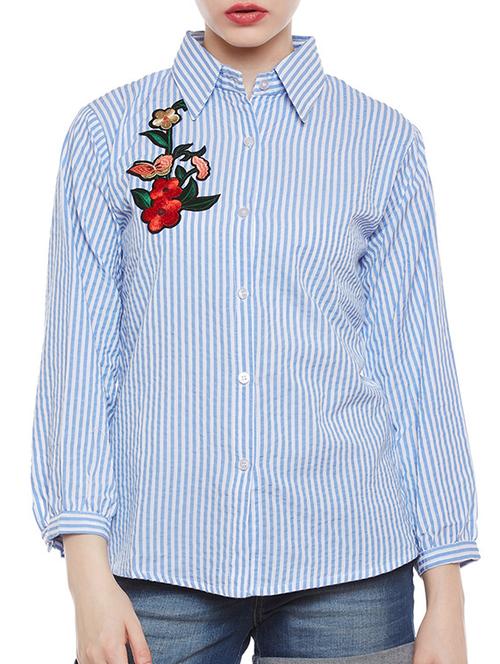 light blue striped cotton regular shirt - 14110063 - Very Small Image - 1